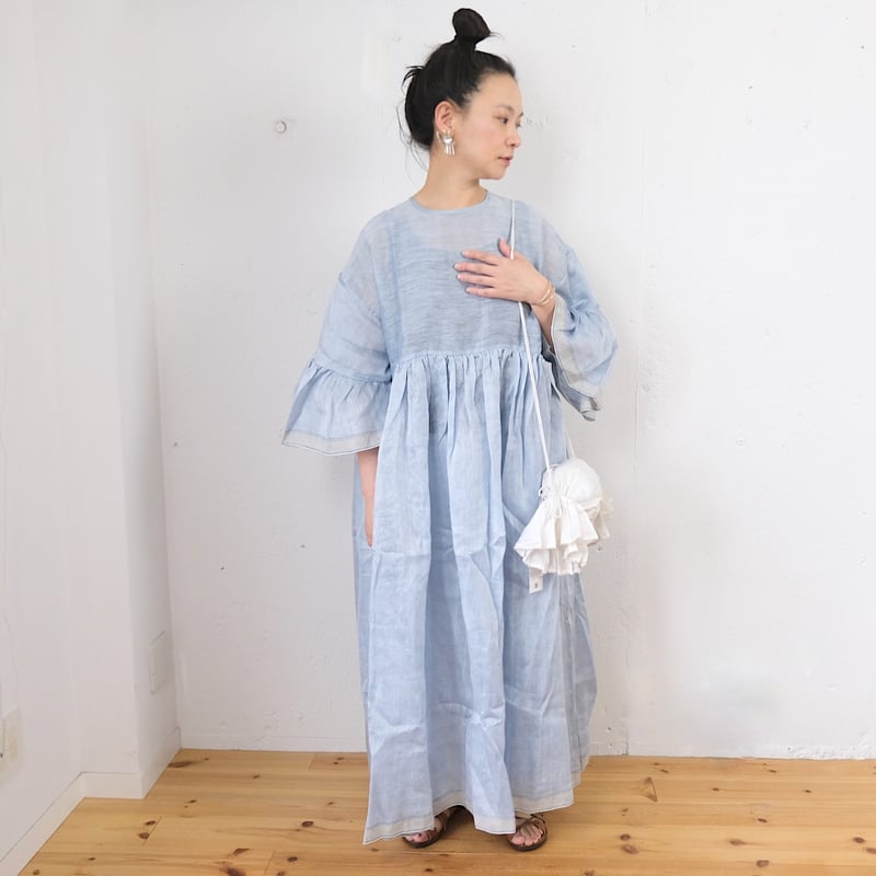 BUNON(ブノン) Wide Sleeve Frill Dress リネンシルク ワイドスリ