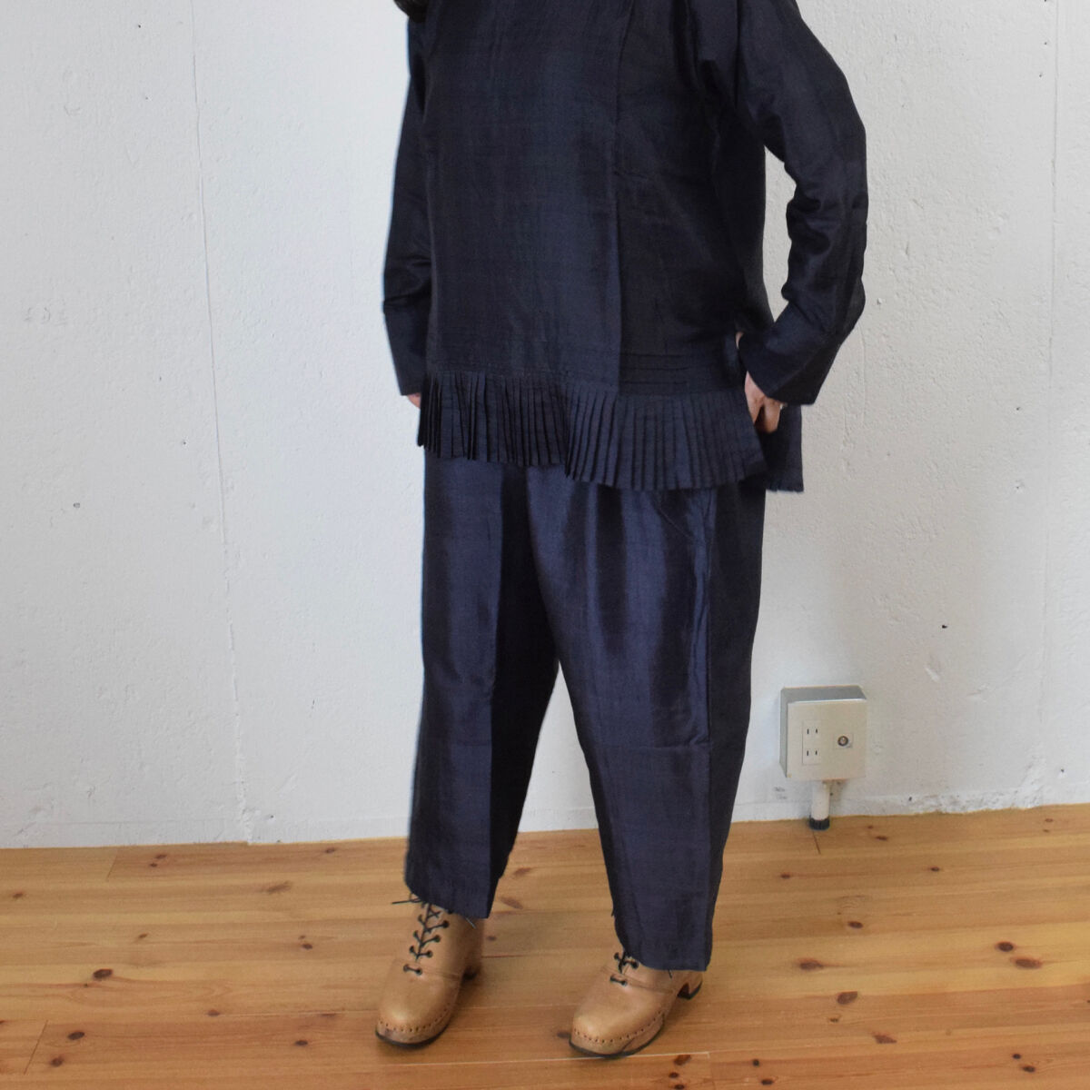 定番】BUNON(ブノン)Khadi Silk Wide Belt Pants カディシルク
