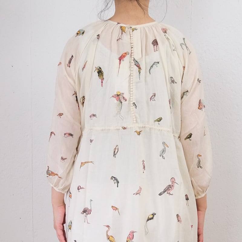 bunon ブノン 鳥 BUNON(ブノン)鳥柄プリント シルクコットンワンピース