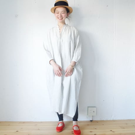 suzuki takayuki (スズキタカユキ) peasant dress  II リネンストライプ  ペザントドレス（ワンピース）