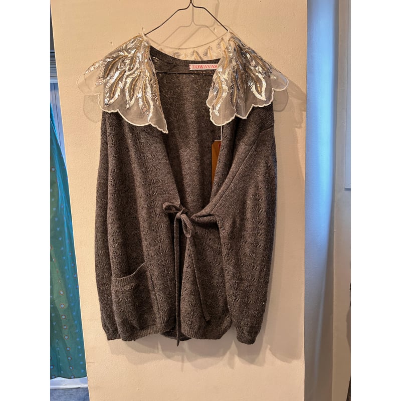 TOWAVASE(トワヴァーズ）Panier1p-cardigan/collar カシミヤ 付...