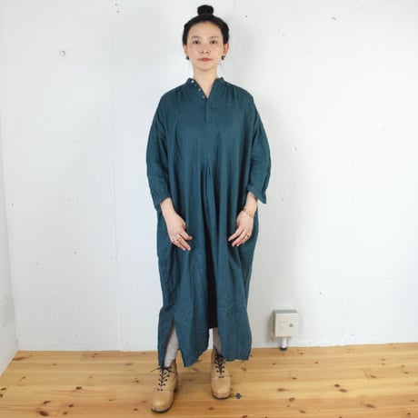suzuki takayuki (スズキタカユキ) peasant dress 裏起毛リネン ペザントドレス /brine blue
