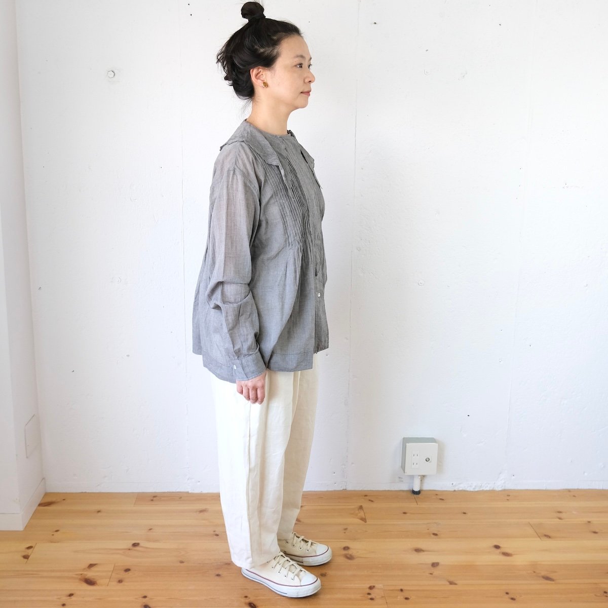 TOWAVASE(トワヴァーズ）Fille Blouse カディコットン 前開きブラウス / GRAY