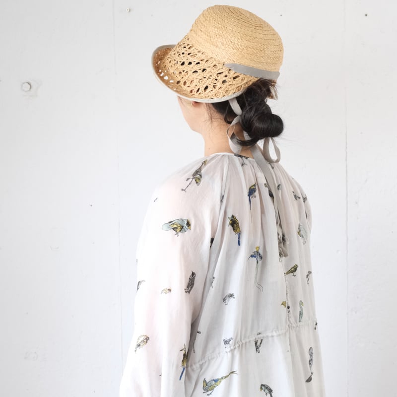 BUNON(ブノン)鳥柄プリント シルクコットンワンピース