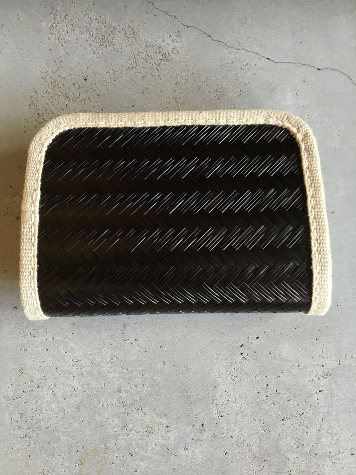 アンティーク・骨董・時代物・竹網代編み・筆入れ又はキセル入れとお財布 舟図 なた豆キセル 時代物鉈豆煙管 骨董 アンティーク 竹編み