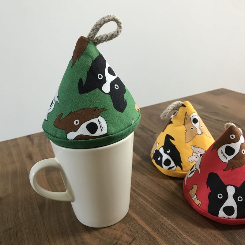 即納】三角鍋つかみ（2個セット） オリジナルボーダーコリー柄