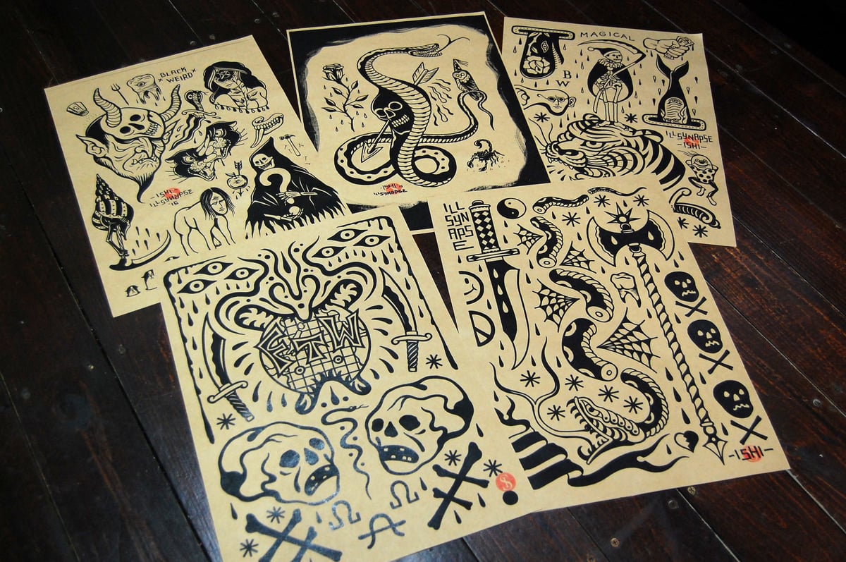 BLACK WEIRD TATTOO FLASH | ILLSYNAPSE ART STORE