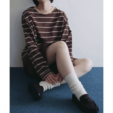 【anuke】Border Loose Long T-shirts　※納期8月下旬～9月下旬