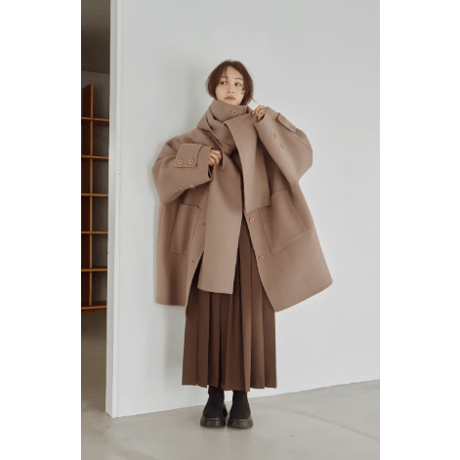 【Hella】Hooded Stole Rever Coat　※納期9月末〜10月末