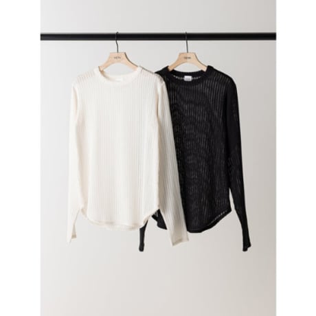 【YENN】STRIPE SHEER RIB TEE　※納期：6月中旬～7月中旬