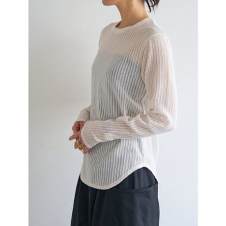 【YENN】STRIPE SHEER RIB TEE　※納期：6月中旬～7月中旬