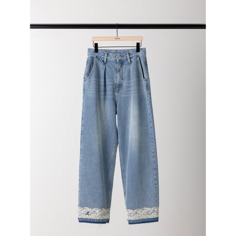 【YENN】LACE HEM TUCK DENIM　※納期：8月中旬〜9月中旬