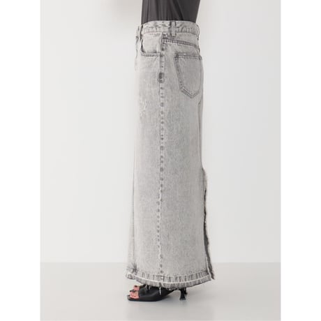 【YENN】BACK SLIT MAXI SK L/GRAY