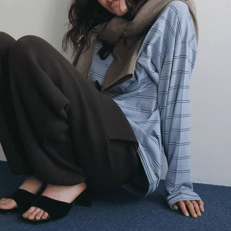 【anuke】Border Loose Long T-shirts　※納期8月下旬～9月下旬