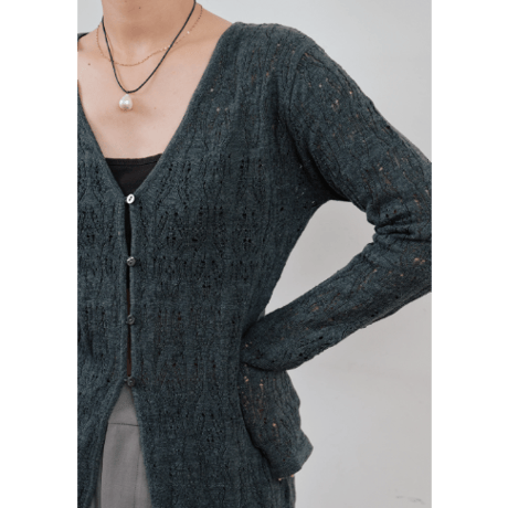 【Hella】crochet lace Vneck cardigan　※納期2月中旬〜3月中旬