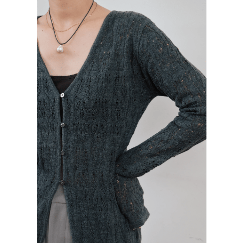 トップス Hella Lace Cardigan Hella】crochet lace Vneck cardigan ※納期2月中旬〜3月中旬
