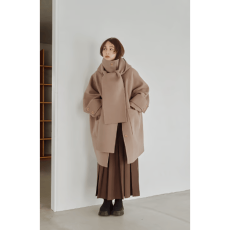 【Hella】Hooded Stole Rever Coat　※納期9月末〜10月末
