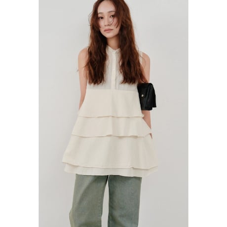 【Hella】cotton crepe layer top　※納期5月中旬〜6月中旬