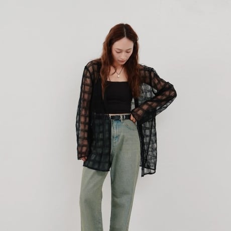 【Hella】embroidery check sheer jacket　※納期4月中旬〜5月中旬