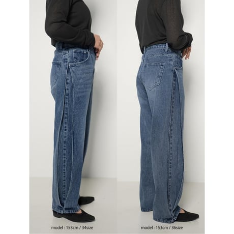 【YENN】SIDE PLEATED DENIM PT