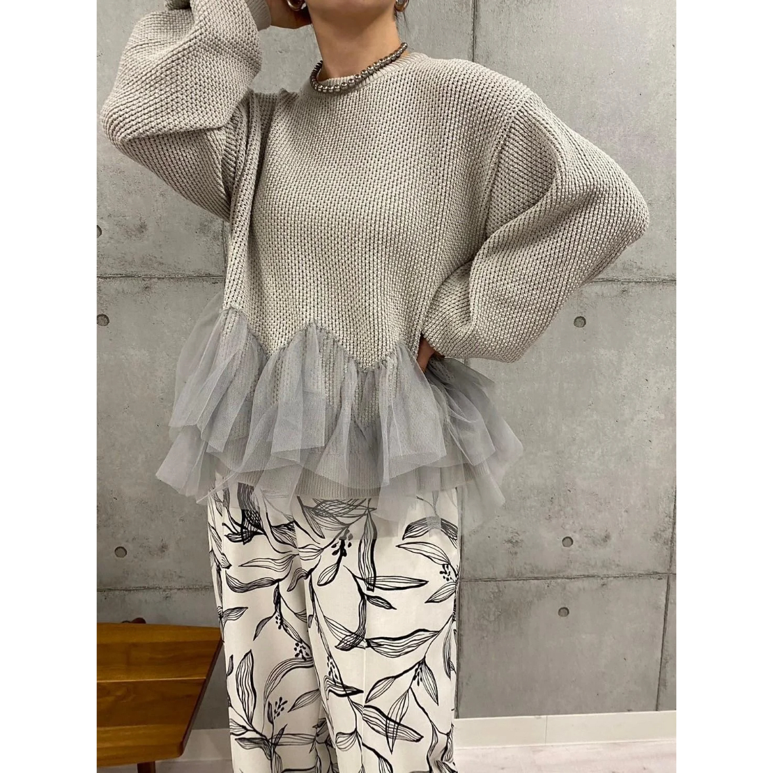 rosieeロージー◇裾ラメシャギーニット　チャコール ROSIEE】裾チュールメッシュニット | selectshop kusukusu