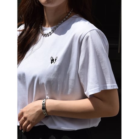 【ROSIEE】前後フレンチブルドッグワッペン風刺繍Tシャツ