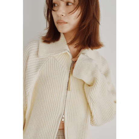 【Hella】Wide Collar Rib Zip Knit　※納期11月上旬～12月上旬