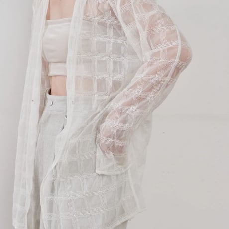【Hella】embroidery check sheer jacket　※納期4月中旬〜5月中旬