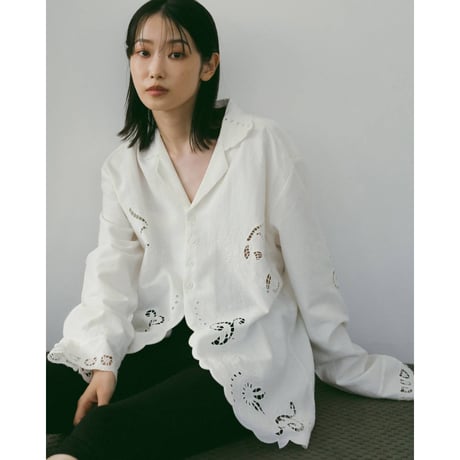 【anuke】Cutwork Opencollar Shirts