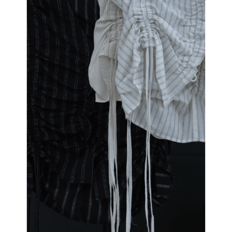【Hella】gather stripe top　※納期3月中旬〜4月中旬