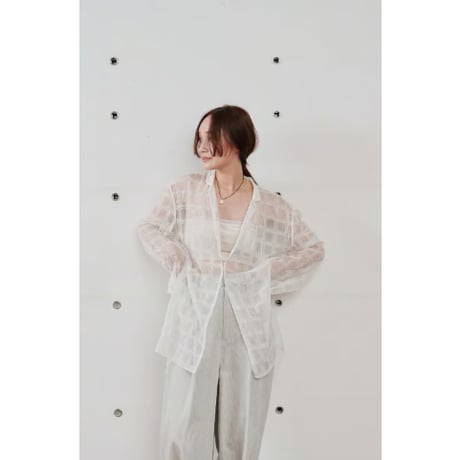 【Hella】embroidery check sheer jacket　※納期4月中旬〜5月中旬