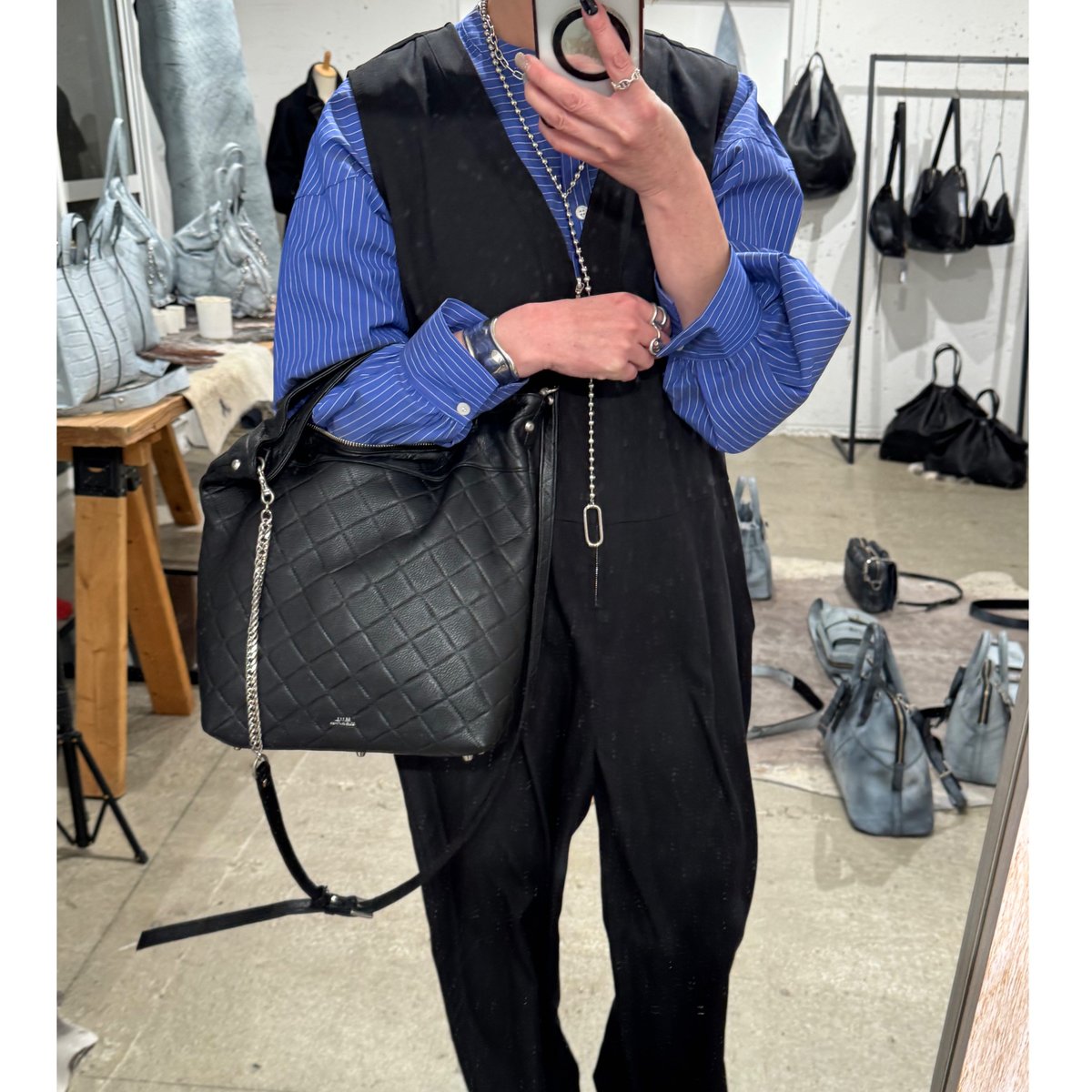 M.U.L 　3way フォルダブル　キルティング型押し　ブラック M.U.L.】フォルダブル 3way トート ブラックキルティング型押し