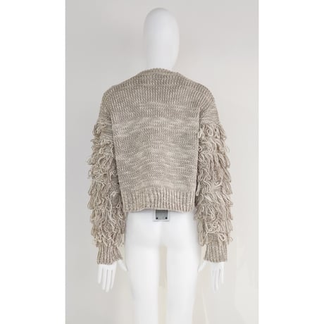【Boutique Ordinary】Fringe Sleeve Mixed Knit Cardigan