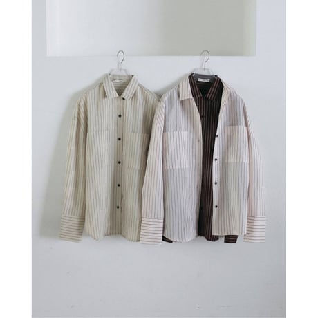 【anuke】Opencollar Stripe Shirts