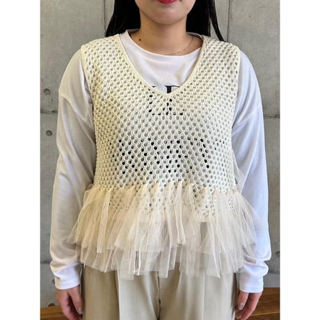 【ROSIEE】裾チュールメッシュニットベスト