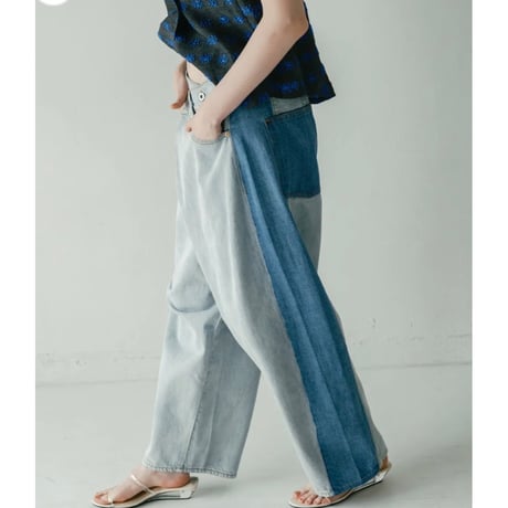 【WHYTO.】asymmetry tuck denim