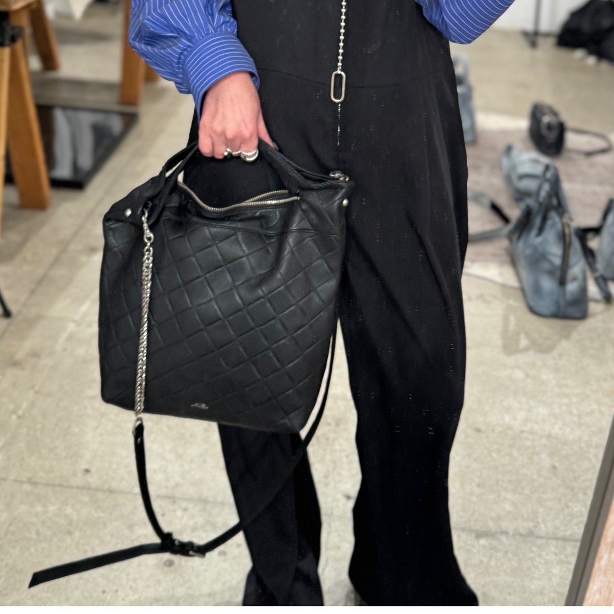 M.U.L.】フォルダブル 3way トート ブラックキルティング型押し