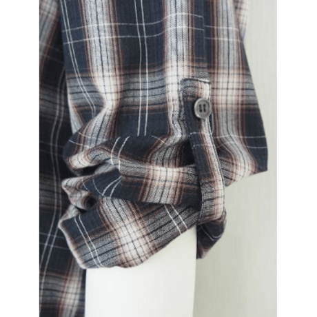 【Boutique Ordinary】Checked Collarless Wide Shirt