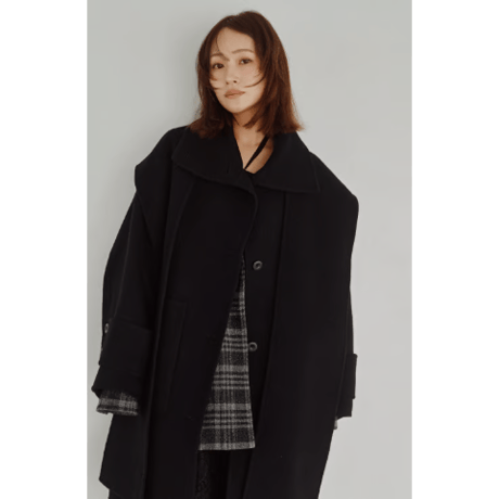 【Hella】Hooded Stole Rever Coat　※納期9月末〜10月末