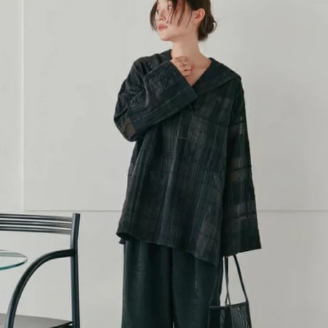 【Hella】sheer check blouse ※納期3/下〜4/下