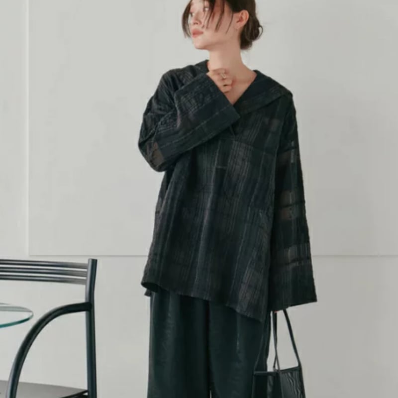 Hella】sheer check blouse ※納期3/下〜4/下 | selectsh