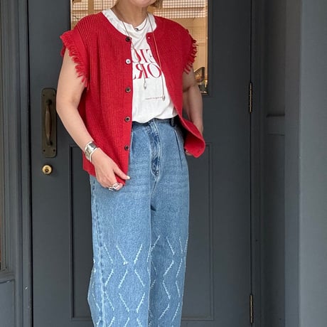 【Boutique Ordinary】2-Way Fringe Knit Vest ※限定カラーレッド