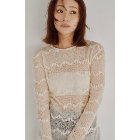 【Hella】Flocked Lace Sheer Top　※納期9月上旬～10月上旬