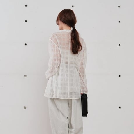 【Hella】embroidery check sheer jacket　※納期4月中旬〜5月中旬