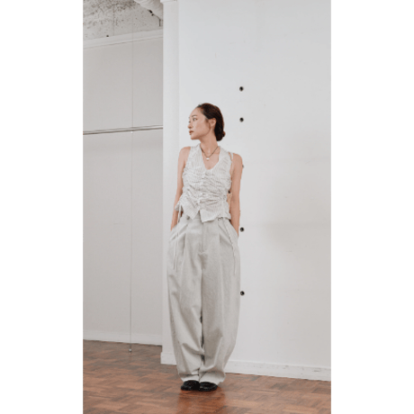 【Hella】gather stripe top　※納期3月中旬〜4月中旬
