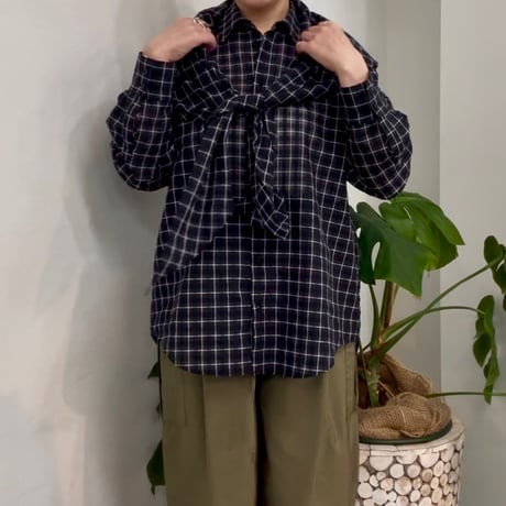 【cafune】sheer check scarf shirts