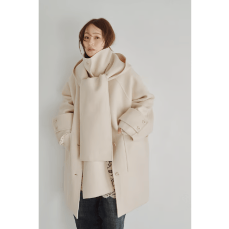 【Hella】Hooded Stole Rever Coat　※納期9月末〜10月末