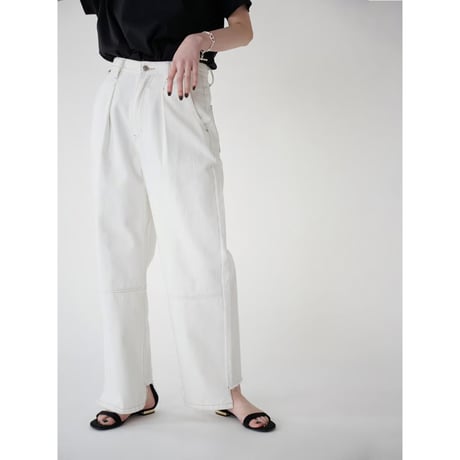 【YENN】HIGH RISE TUCK WIDE PT WHITE