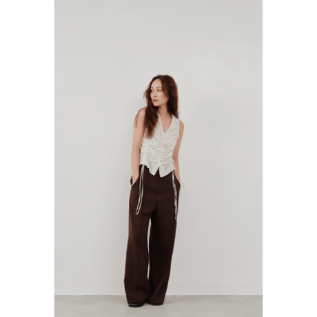 【Hella】gather stripe top　※納期3月中旬〜4月中旬