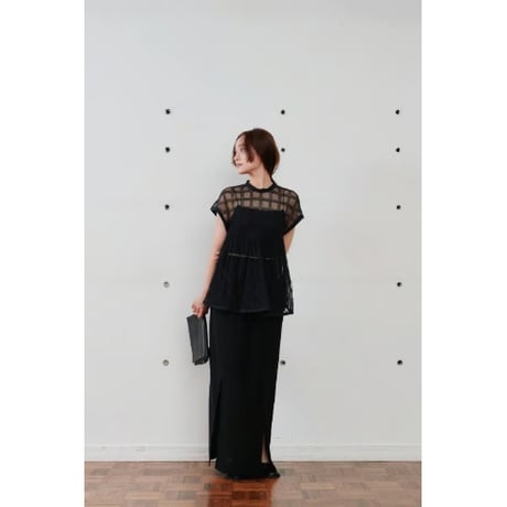 【Hella】embroidery check sheer top　※納期4月中旬〜5月中旬